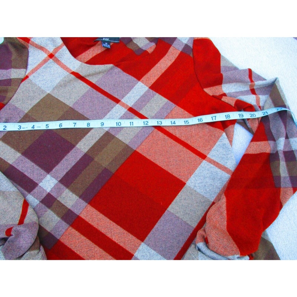 R & K Originals Shift Dress Women's Size 10 Short Sleeve Plaid with Neck Scarf - Picture 11 of 15